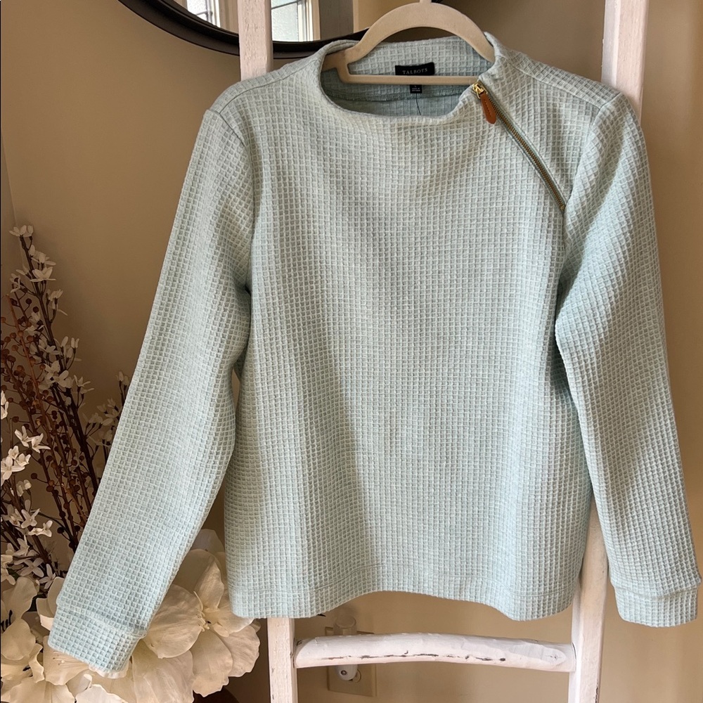 NWT Talbots Zip Detail Funnel Neck Pullover in Mint.  Size Small - Picture 2 of 4